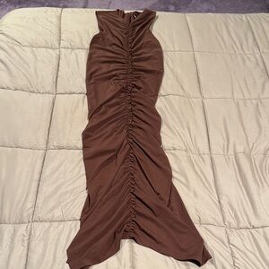 Zara Chocolate Brown Ruched Maxi Dress